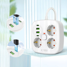 „Tech-Protect PCS3X4“ maitinimo lizdas, 3 lizdai, 2xUSB-A, 2xUSB-C, 200 cm - baltas „Tech-Protect PCS3X4“ maitinimo lizdas, 3 lizdai, 2xUSB-A, 2xUSB-C, 200 cm - baltas
