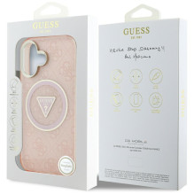 Guess IML Metal Glitter 4G Circle Triangle MagSafe dėklas iPhone 16 - rožinis