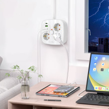 Tech-Protect PCS3X4 power strip, 3 sockets, 2xUSB-A, 2xUSB-C 200 cm - white Tech-Protect PCS3X4 power strip, 3 sockets, 2xUSB-A, 2xUSB-C 200 cm - white