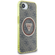 Guess IML Metal Glitter 4G Circle Triangle MagSafe dėklas iPhone 16e - rudas