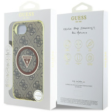 Guess IML Metal Glitter 4G Circle Triangle MagSafe dėklas iPhone 16e - rudas