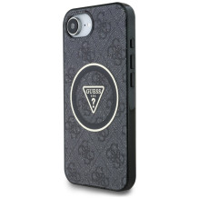 Guess IML Metal Glitter 4G Circle Triangle MagSafe dėklas, skirtas iPhone 16e – juodas