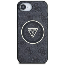 Guess IML Metal Glitter 4G Circle Triangle MagSafe dėklas, skirtas iPhone 16e – juodas