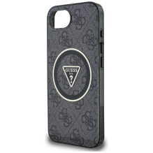 Guess IML Metal Glitter 4G Circle Triangle MagSafe dėklas, skirtas iPhone 16e – juodas