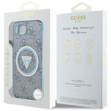 Guess IML Metal Glitter 4G Circle Triangle MagSafe dėklas, skirtas iPhone 16e – mėlynas