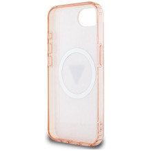 Guess IML Metal Glitter 4G Circle Triangle MagSafe dėklas iPhone 16e - rožinis
