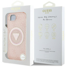 Guess IML Metal Glitter 4G Circle Triangle MagSafe dėklas iPhone 16e - rožinis