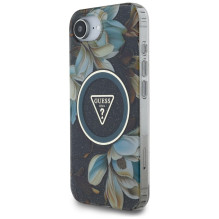 Guess IML Metal Glitter Flowers Triangle MagSafe dėklas iPhone 16e - juodas