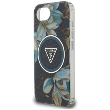 Guess IML Metal Glitter Flowers Triangle MagSafe dėklas iPhone 16e - juodas