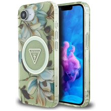 Guess IML metalinis blizgantis gėlės trikampis MagSafe iPhone 16e dėklas – žalias