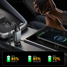 Joyroom JR-CCL07 3-in-1 Car Charger with Built-in Retractable Cable - Dark Gray