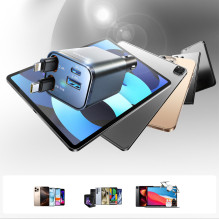 „Joyroom JR-CCL05“ 30 W 4 viename automobilinis įkroviklis su 2 įmontuotais ištraukiamais laidais – tamsiai pilkas