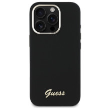 Guess Silicone Script Metal Logo &amp; Frame Case for iPhone 16 Pro Max - Black