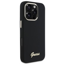 Guess Silicone Script Metal Logo &amp; Frame Case for iPhone 16 Pro Max - Black