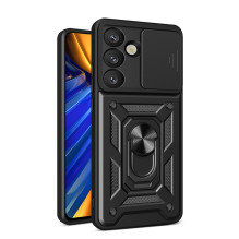 „Hybrid Armor Camshield“ dėklas su stovu ir kameros dangteliu, skirtas „Infinix Note 50 Pro 4G“ – juodas