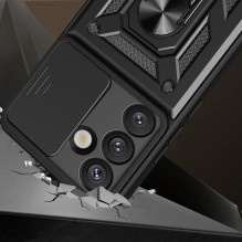„Hybrid Armor Camshield“ dėklas su stovu ir kameros dangteliu, skirtas „Infinix Note 50 Pro 4G“ – juodas