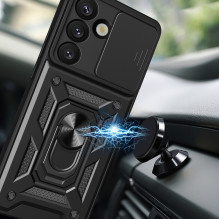 „Hybrid Armor Camshield“ dėklas su stovu ir kameros dangteliu, skirtas „Infinix Note 50 Pro 4G“ – juodas