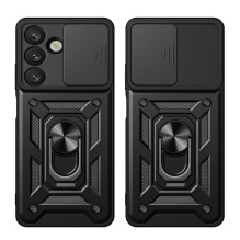 „Hybrid Armor Camshield“ dėklas su stovu ir kameros dangteliu, skirtas „Infinix Note 50 Pro 4G“ – juodas