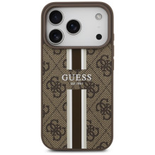 „Guess 4G“ dryžuotas „MagSafe“ dėklas, skirtas „iPhone 17 Pro“ – rudas