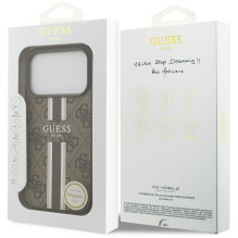 „Guess 4G“ dryžuotas „MagSafe“ dėklas, skirtas „iPhone 17 Pro“ – rudas