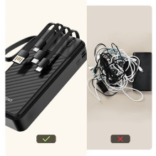 „Dudao K11 Pro“ 20000mAh išorinė baterija su įmontuotais laidais – juoda