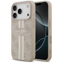 „Guess 4G“ dryžuotas „MagSafe“ dėklas, skirtas „iPhone 17 Pro“ – rožinis