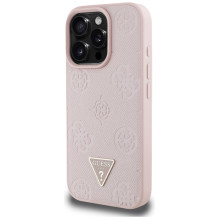 „Guess“ Grained Hot Stamp Peony trikampio logotipo „MagSafe iPhone 16 Pro“ dėklas – rožinis