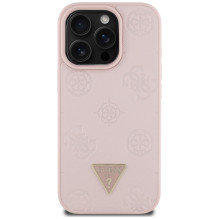 „Guess“ Grained Hot Stamp Peony trikampio logotipo „MagSafe iPhone 16 Pro“ dėklas – rožinis