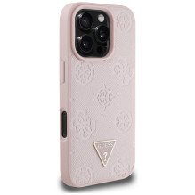 „Guess“ Grained Hot Stamp Peony trikampio logotipo „MagSafe iPhone 16 Pro“ dėklas – rožinis
