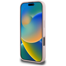 „Guess“ Grained Hot Stamp Peony trikampio logotipo „MagSafe iPhone 16 Pro“ dėklas – rožinis