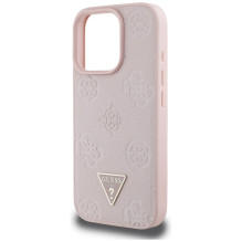 „Guess“ Grained Hot Stamp Peony trikampio logotipo „MagSafe iPhone 16 Pro“ dėklas – rožinis