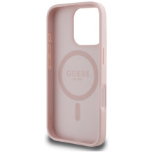 „Guess“ Grained Hot Stamp Peony trikampio logotipo „MagSafe iPhone 16 Pro“ dėklas – rožinis