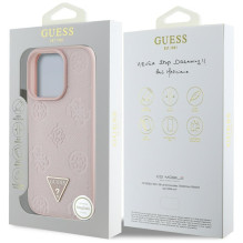 „Guess“ Grained Hot Stamp Peony trikampio logotipo „MagSafe iPhone 16 Pro“ dėklas – rožinis