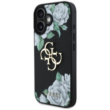 „Guess“ „Grained Roses Big 4G“ logotipo dėklas, skirtas „iPhone 16“ – juodas