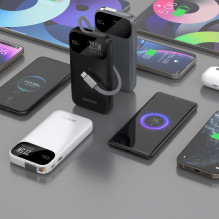 „Dudao K31“ 10000 mAh 22,5 W PD išorinė baterija su įmontuotu laidu – juoda