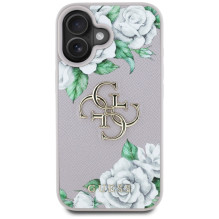 „Guess“ Grained Roses Big 4G Logo iPhone 16 dėklas – violetinis