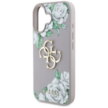 Guess Grained Roses Big 4G Logo iPhone 16 Case - Purple