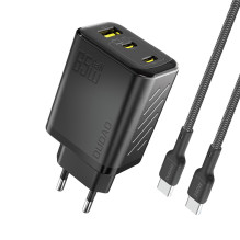 „Dudao A29C“ 65 W „GaN“ sieninis įkroviklis + USB-C laidas – juodas