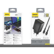 „Dudao A29C“ 65 W „GaN“ sieninis įkroviklis + USB-C laidas – juodas