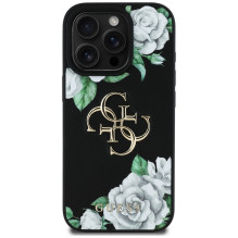 „Guess“ „Grained Roses“ didelio 4G logotipo „iPhone 16 Pro“ dėklas – juodas