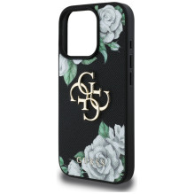 Guess Grained Roses Big 4G logo iPhone 16 Pro case - black