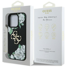 „Guess“ „Grained Roses“ didelio 4G logotipo „iPhone 16 Pro“ dėklas – juodas