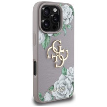 „Guess“ Grained Roses Big 4G Logo iPhone 16 Pro Max dėklas – violetinis