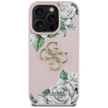 „Guess“ „Grained Roses“ didelio 4G logotipo „iPhone 16 Pro Max“ dėklas – rožinis