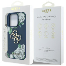 „Guess“ „Grained Roses Big 4G“ logotipo dėklas, skirtas „iPhone 16 Pro“ – mėlynas