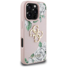 „Guess“ „Grained Roses“ didelio 4G logotipo „iPhone 16 Pro“ dėklas – rožinis