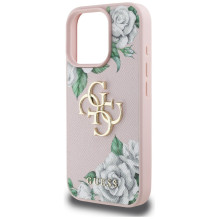 „Guess“ „Grained Roses“ didelio 4G logotipo „iPhone 16 Pro“ dėklas – rožinis