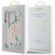„Guess“ „Grained Roses“ didelio 4G logotipo „iPhone 16 Pro“ dėklas – rožinis