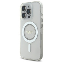 Guess IML Rhinestones MagSafe Case for iPhone 16 Pro - White