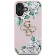 „Guess“ „Grained Roses“ didelio 4G logotipo „iPhone 16“ dėklas – rožinis